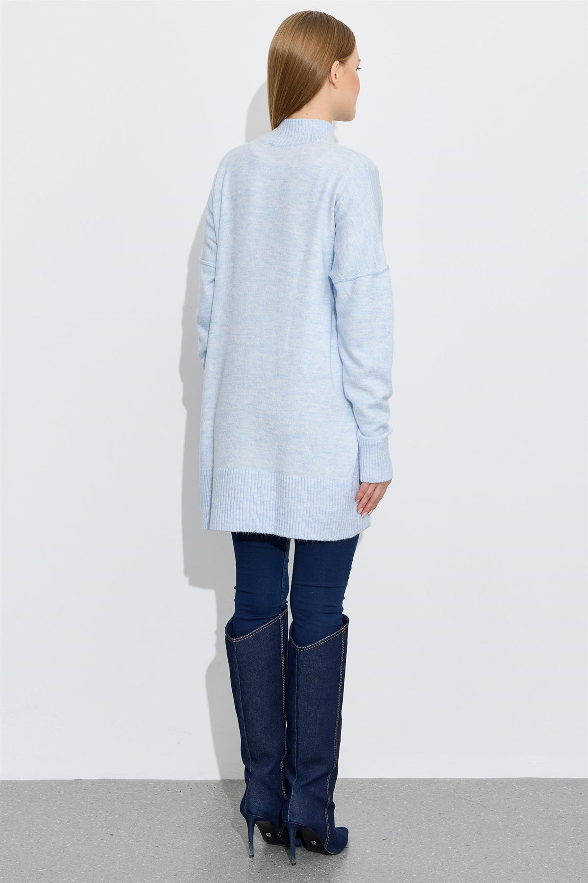 Dikiş Detaylı Basic Triko Tunik MAVİ