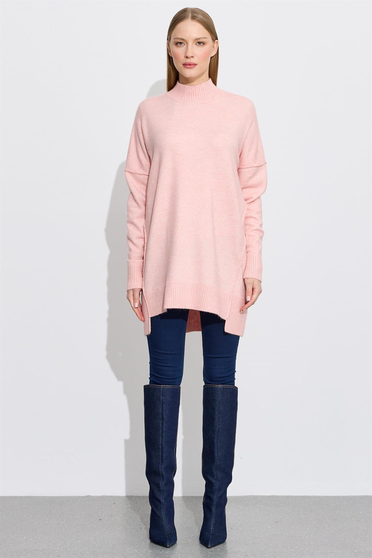 Dikiş Detaylı Basic Triko Tunik PEMBE