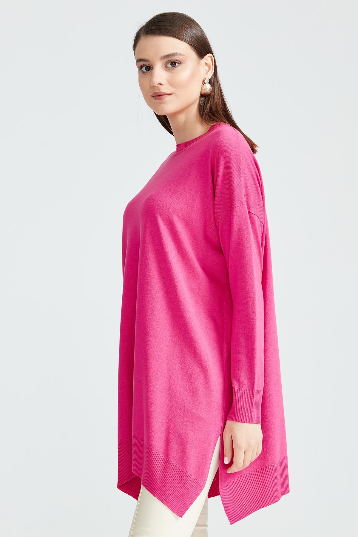 Düşük Kol Triko Tunik FUŞYA