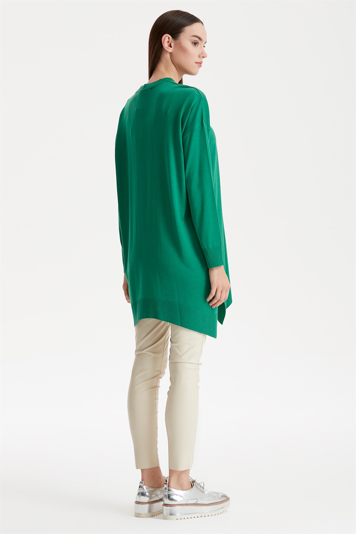 Düşük Kol Triko Tunik YEŞİL