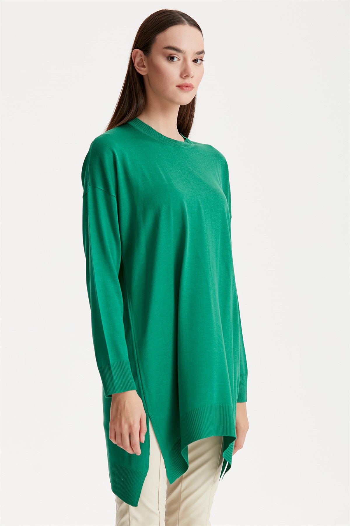 Düşük Kol Triko Tunik YEŞİL