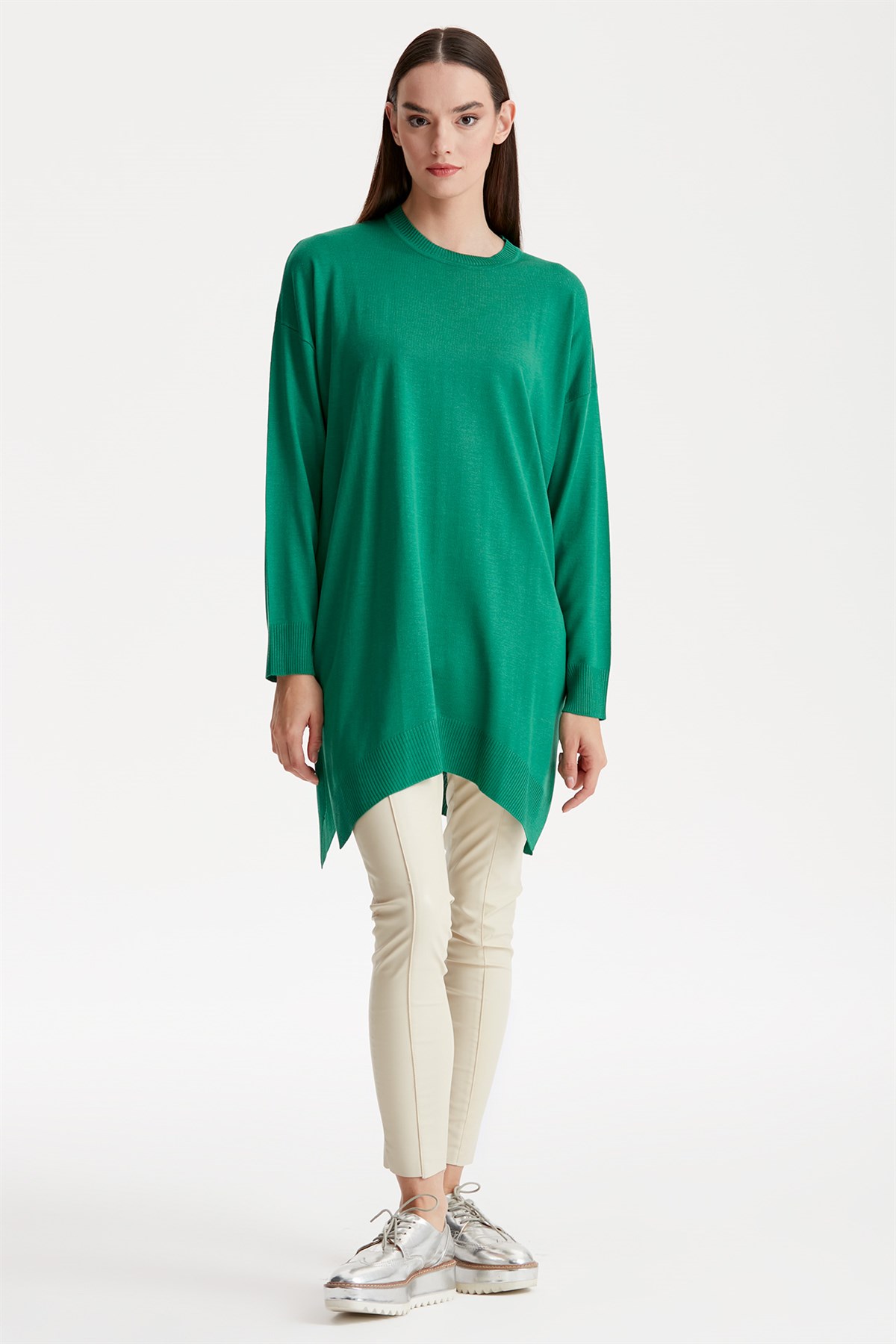 Düşük Kol Triko Tunik YEŞİL