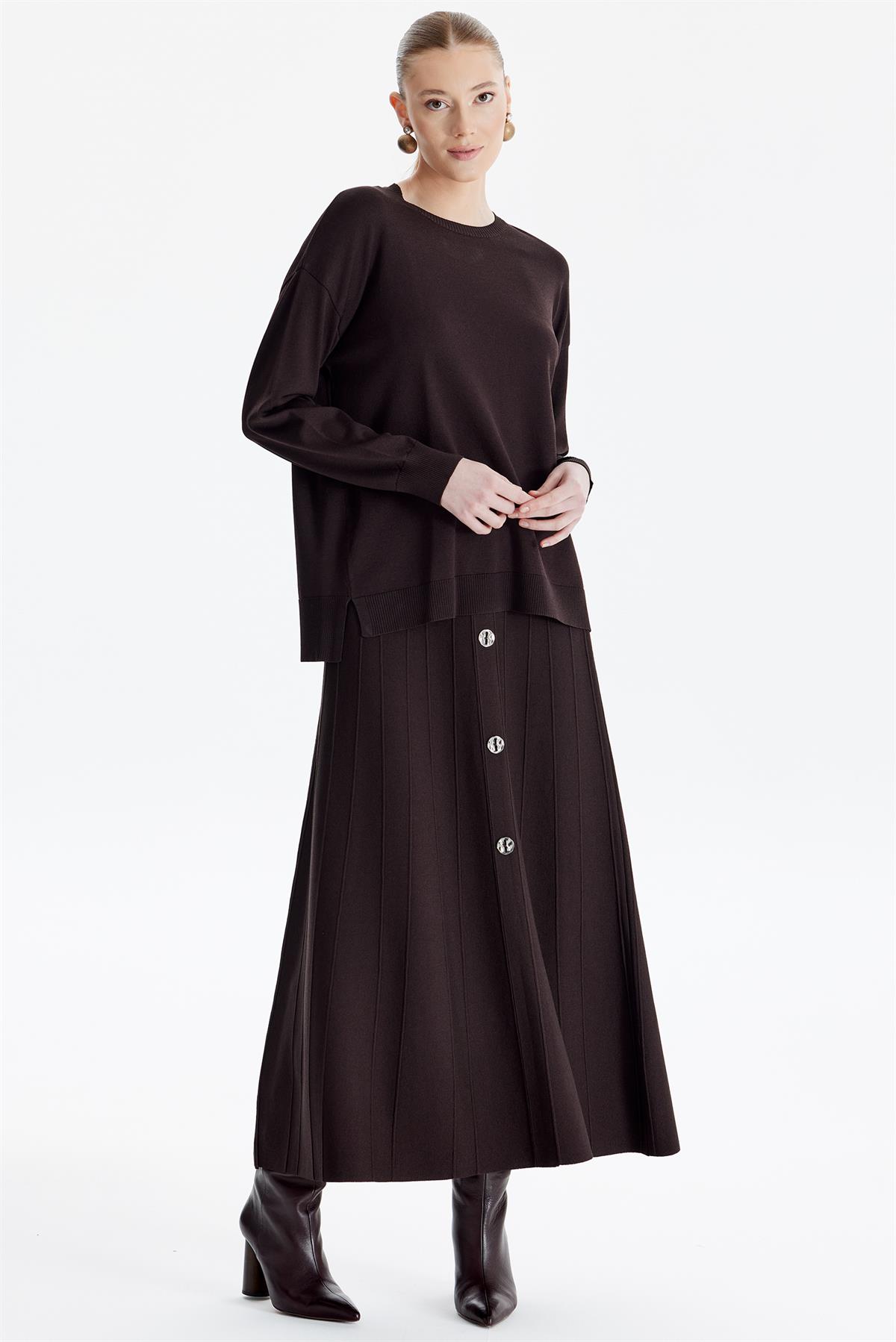 Eteği Düğmeli Rayon Takım ACI KAHVE