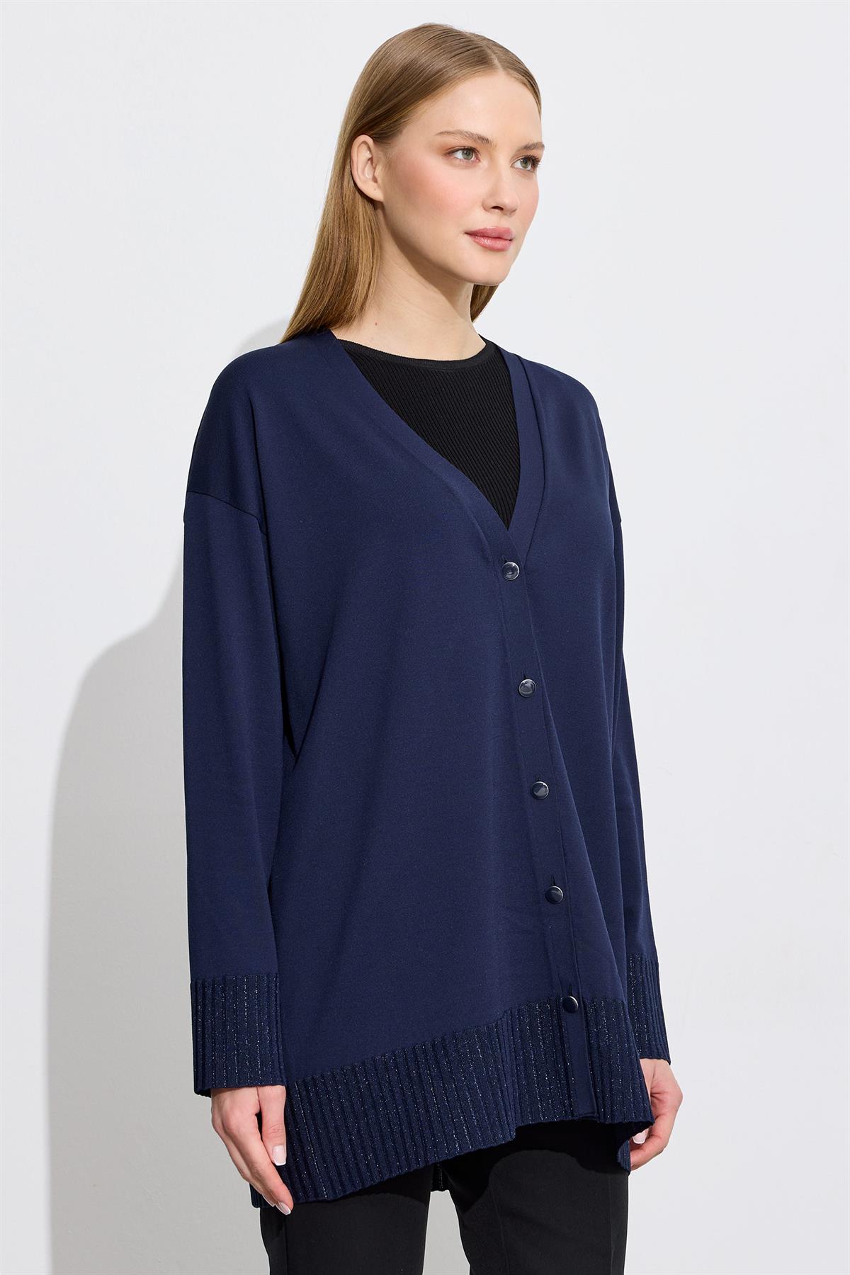 Eteği Simli Rayon Hırka LACİVERT