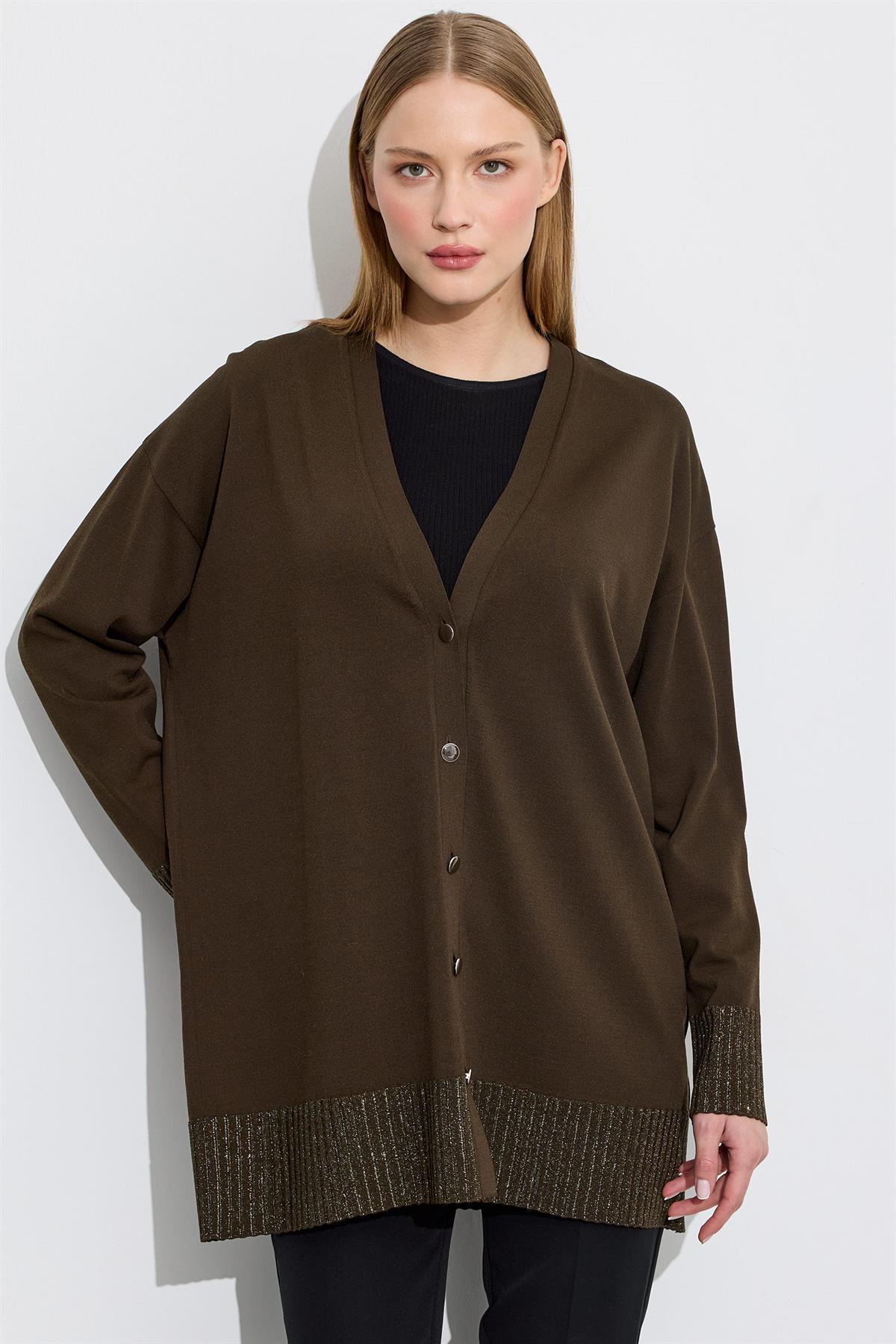 Eteği Simli Rayon Hırka HAKİ