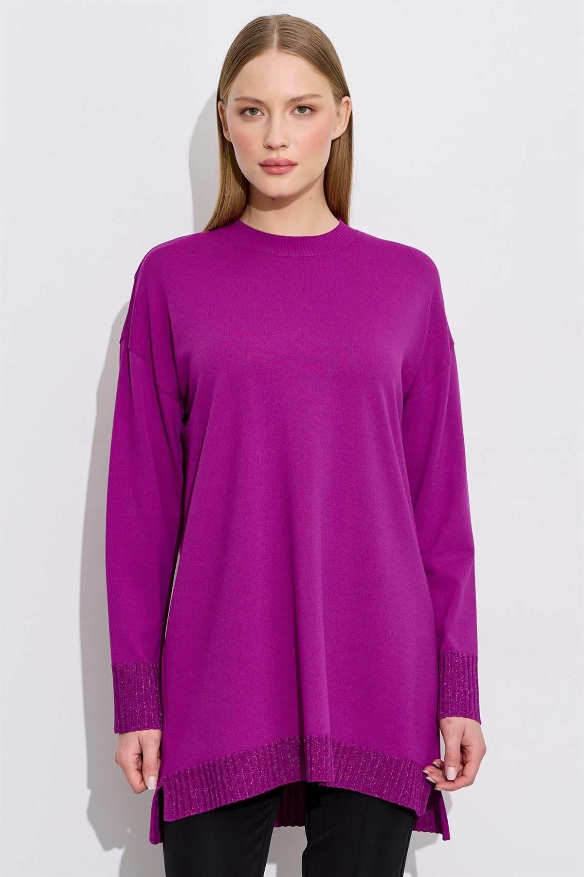 Etek Ucu Simli Rayon Tunik FUŞYA