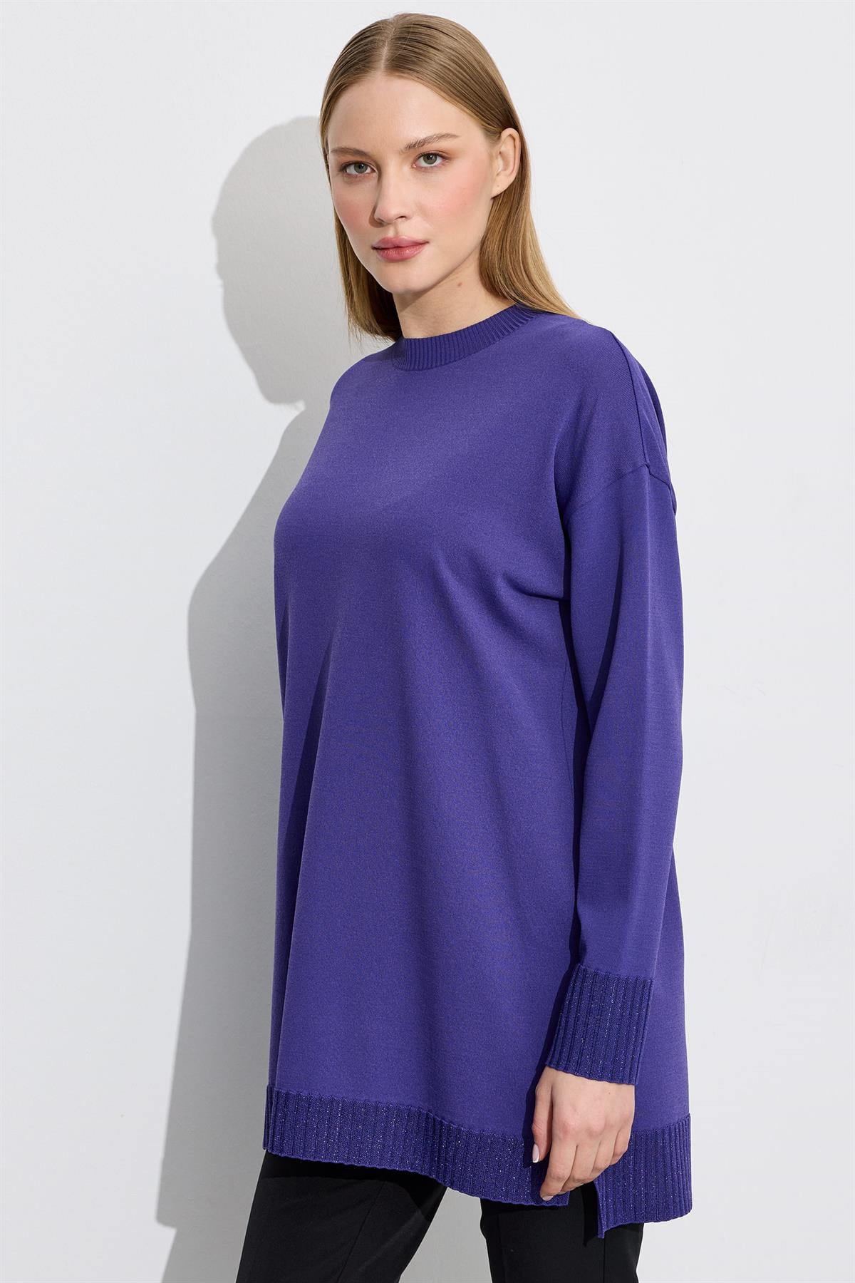 Etek Ucu Simli Rayon Tunik KOYU MOR