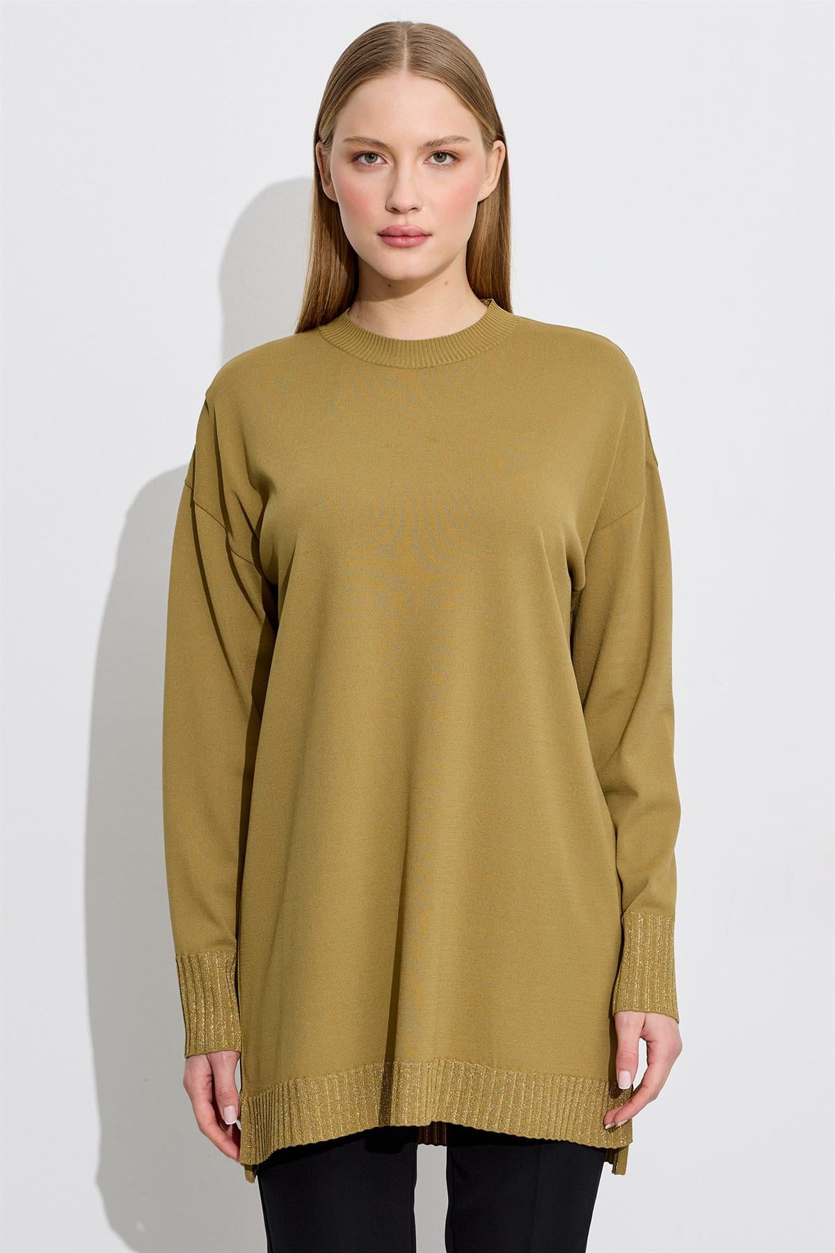 Etek Ucu Simli Rayon Tunik OLİVE