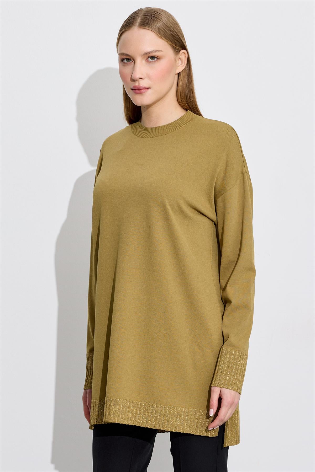 Etek Ucu Simli Rayon Tunik OLİVE