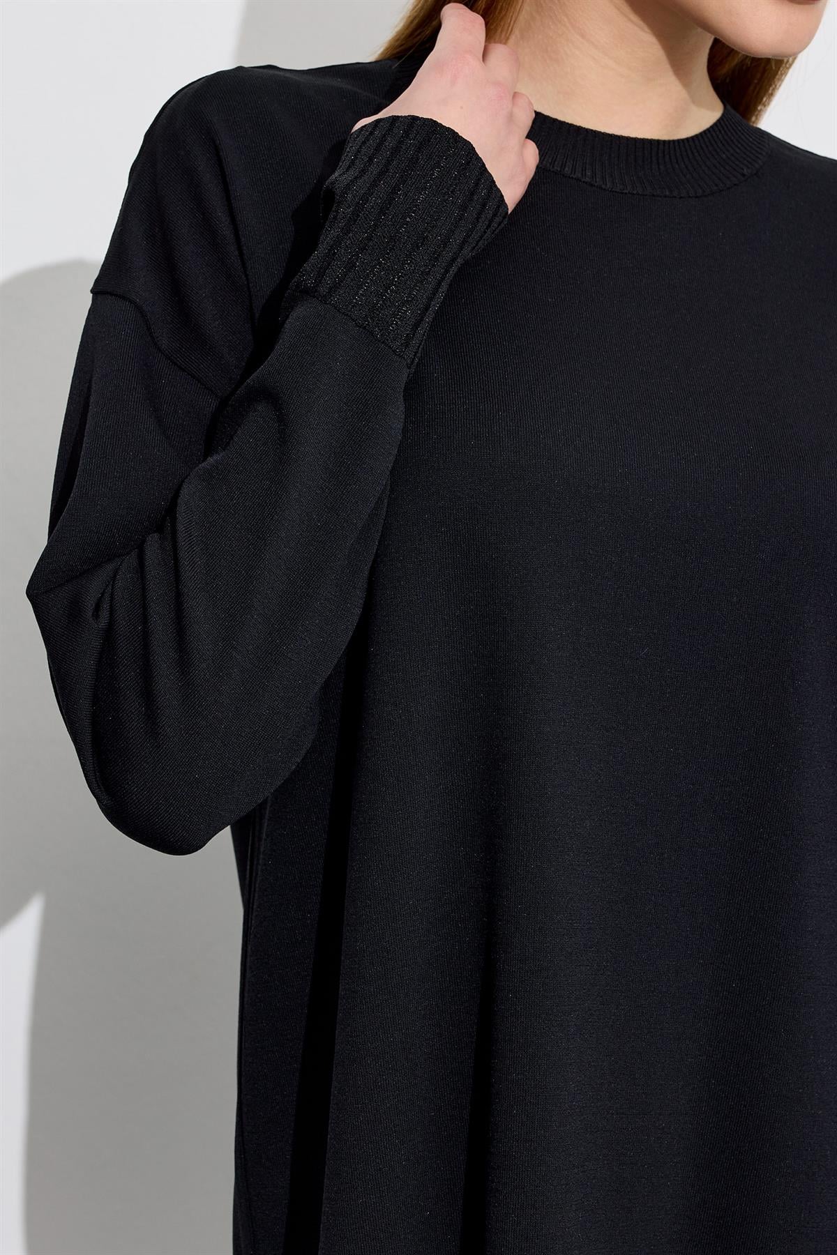 Etek Ucu Simli Rayon Tunik SİYAH