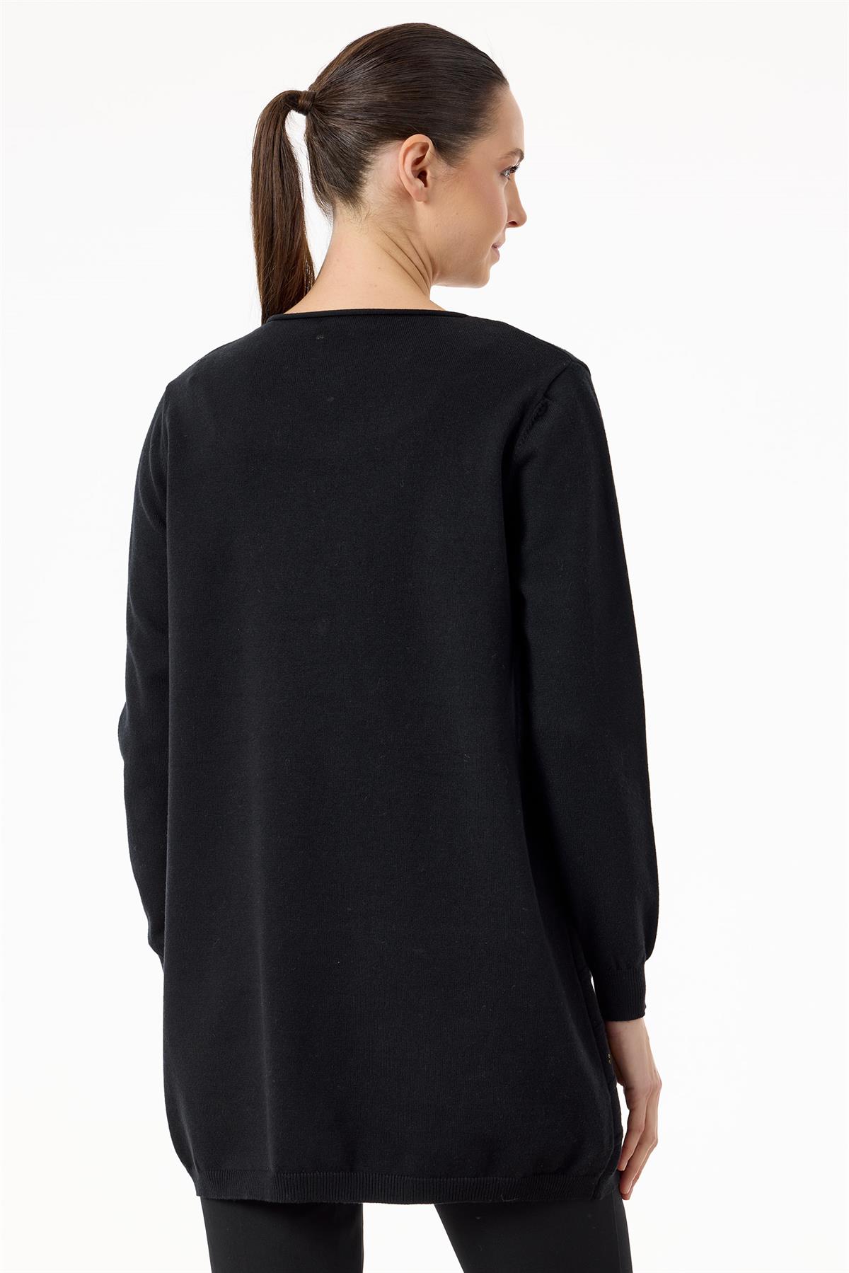 Etek Ucu Zikzak Payetli triko Tunik SİYAH