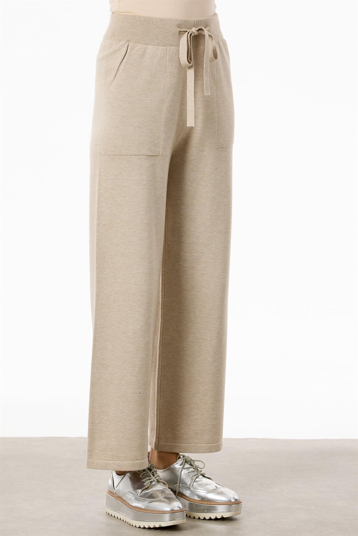 Etnik Desenli Taşlı Triko Pantolon Takım HAKİ