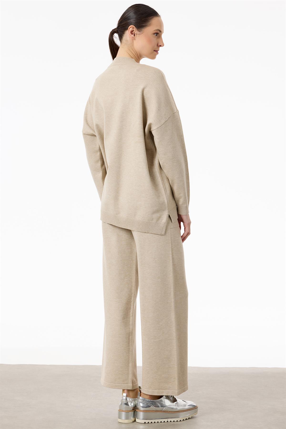 Etnik Desenli Taşlı Triko Pantolon Takım HAKİ