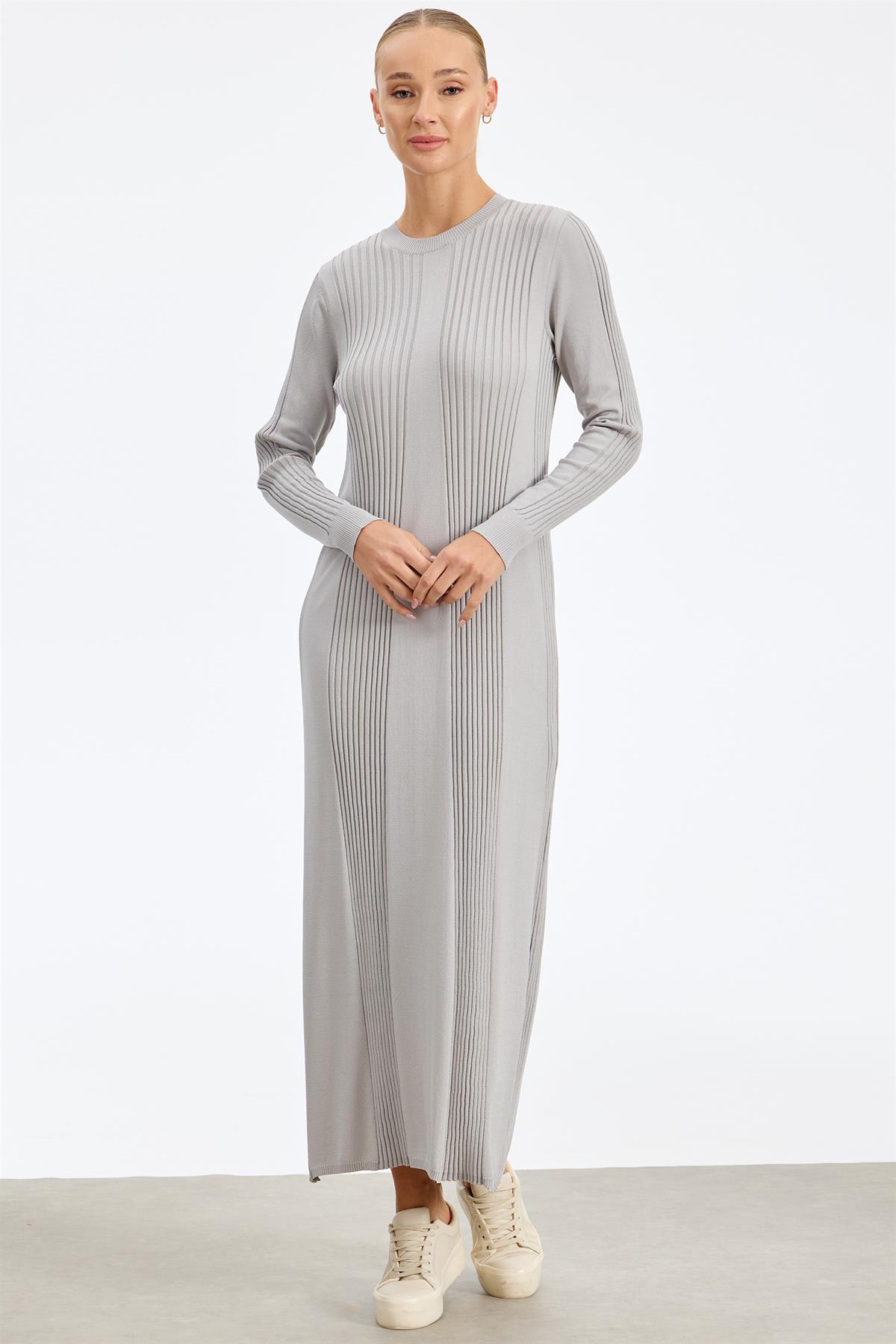 Fitil Detaylı Rayon Elbise GRİ