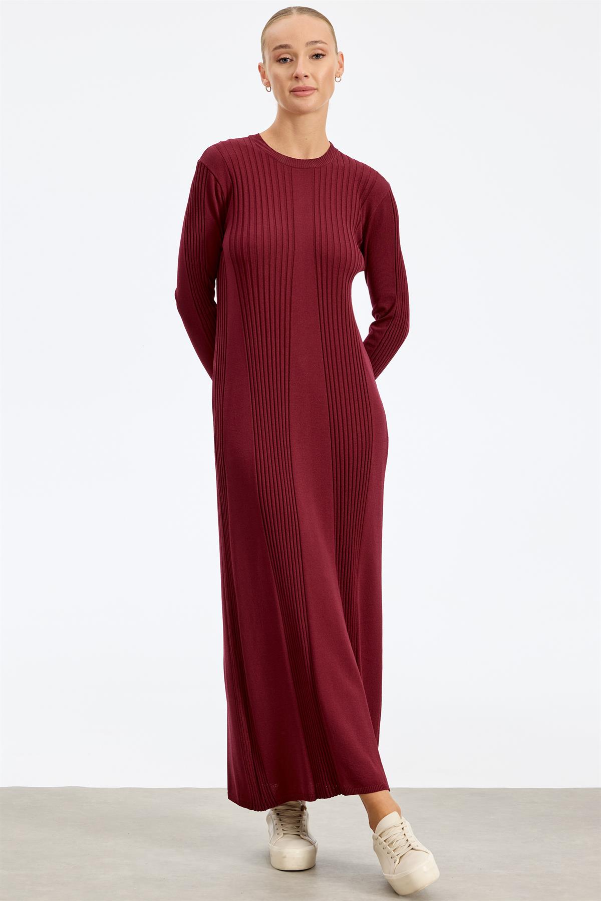 Fitil Detaylı Rayon Elbise VİŞNE
