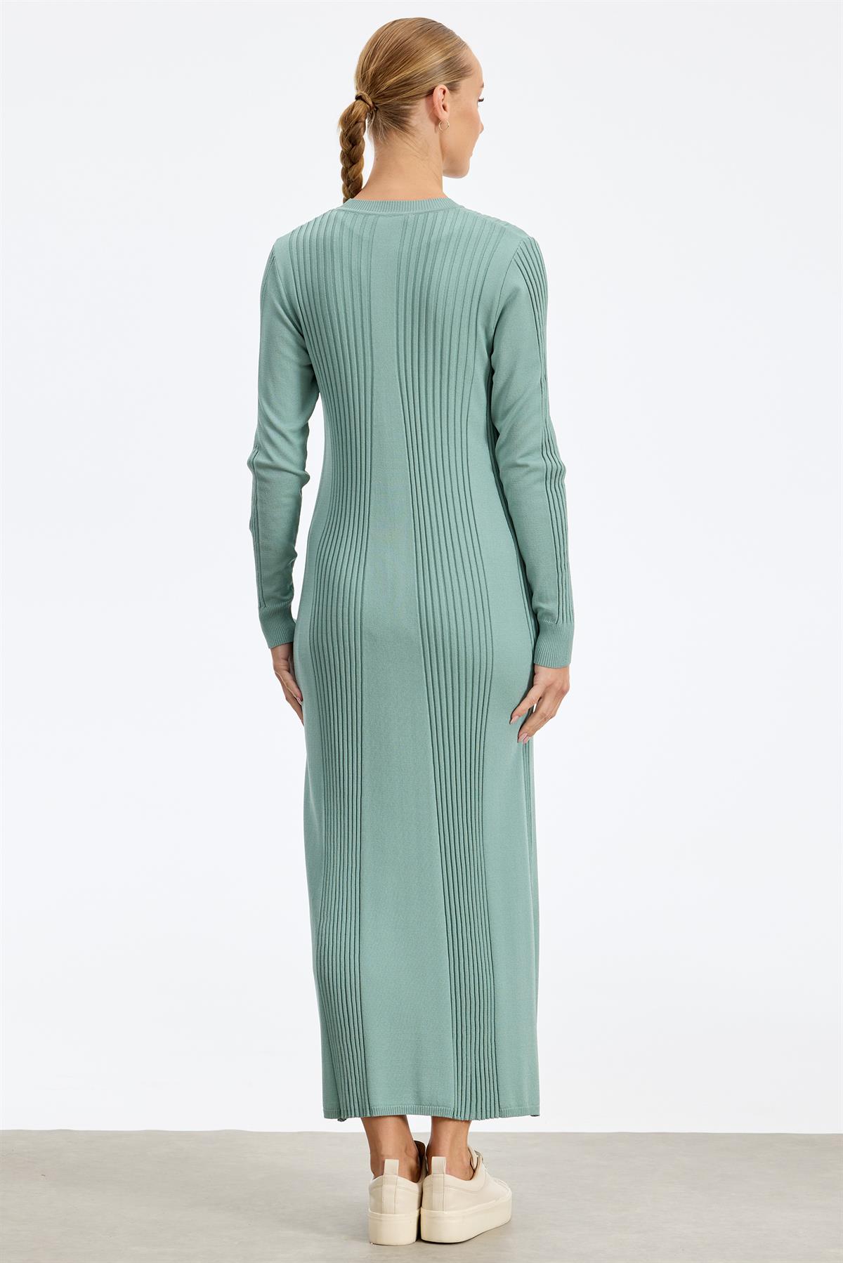 Fitil Detaylı Rayon Elbise YEŞİL
