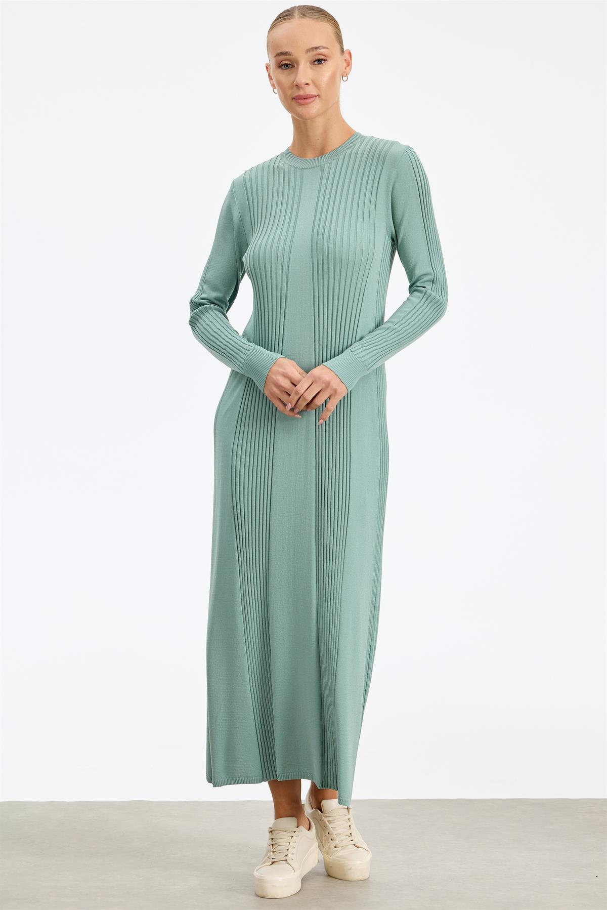 Fitil Detaylı Rayon Elbise YEŞİL