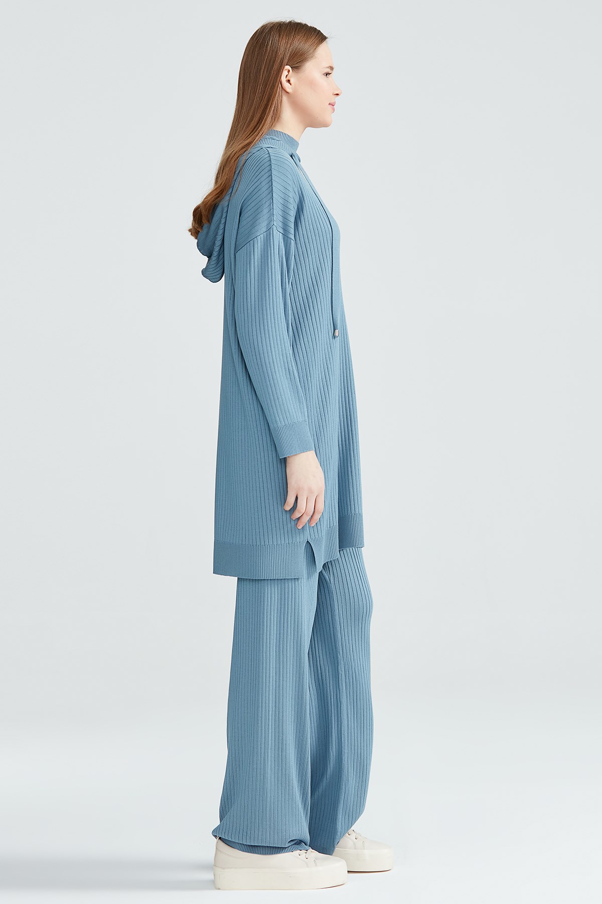 Fitilli Pantolonlu Triko Takım GRİ MAVİ