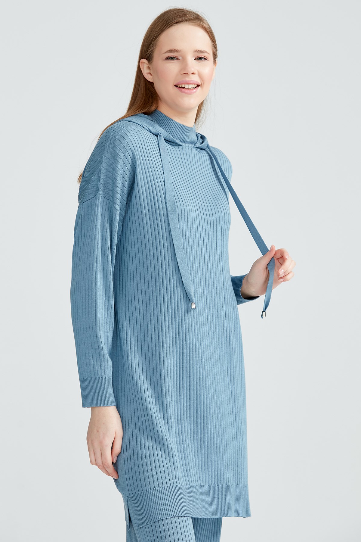 Fitilli Pantolonlu Triko Takım GRİ MAVİ