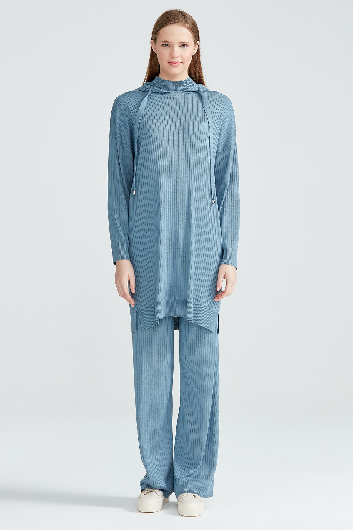 Fitilli Pantolonlu Triko Takım GRİ MAVİ