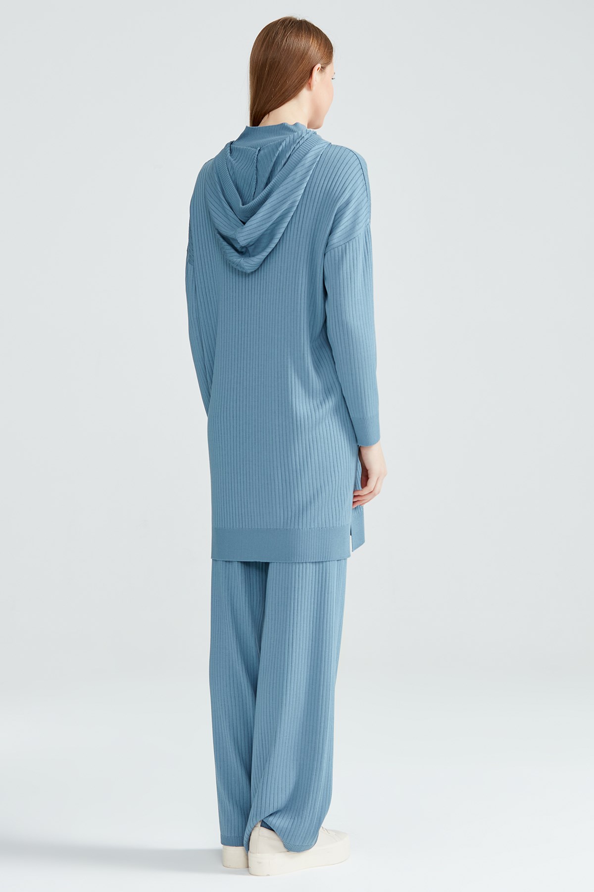 Fitilli Pantolonlu Triko Takım GRİ MAVİ