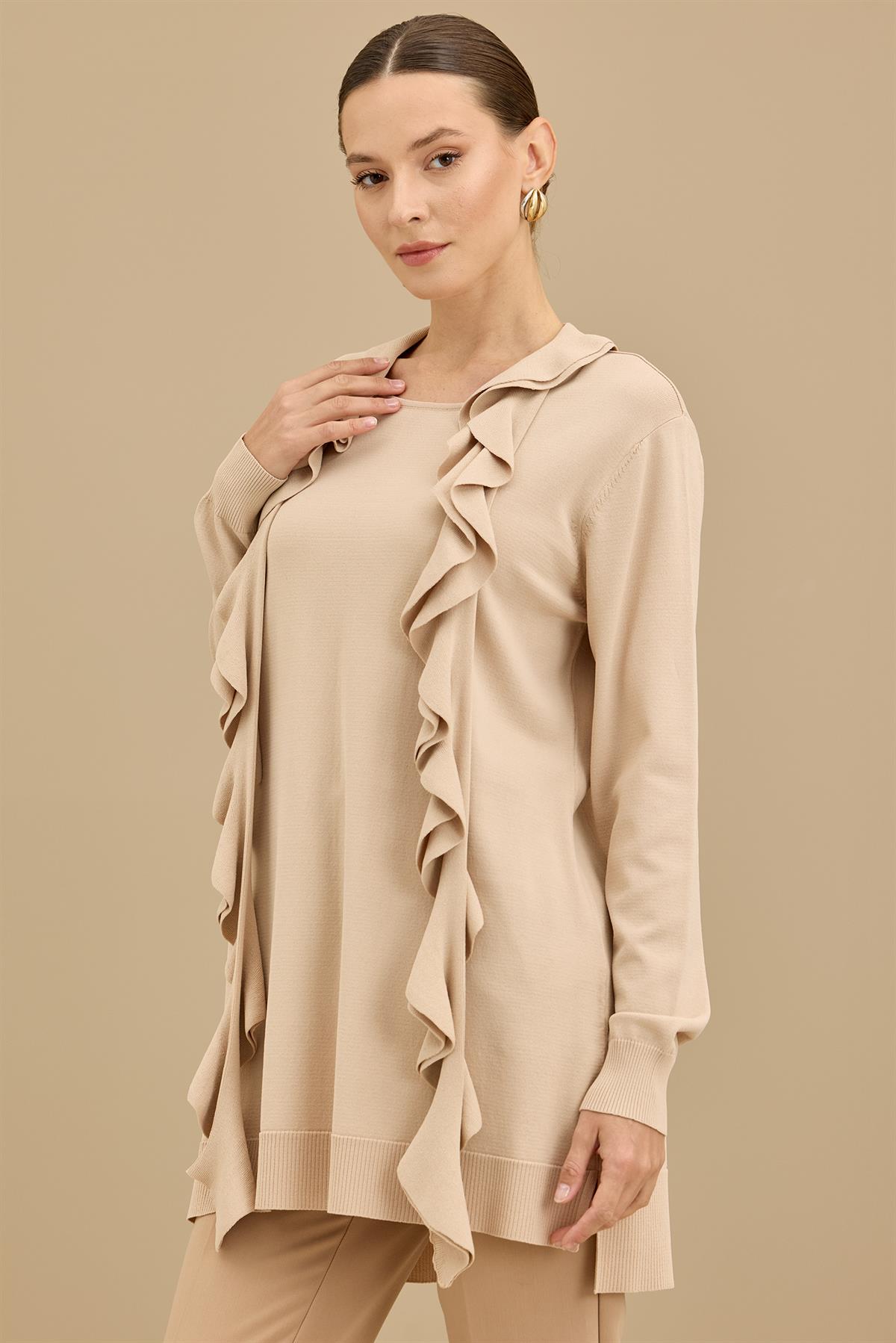 Fular Detaylı Rayon Tunik BEJ