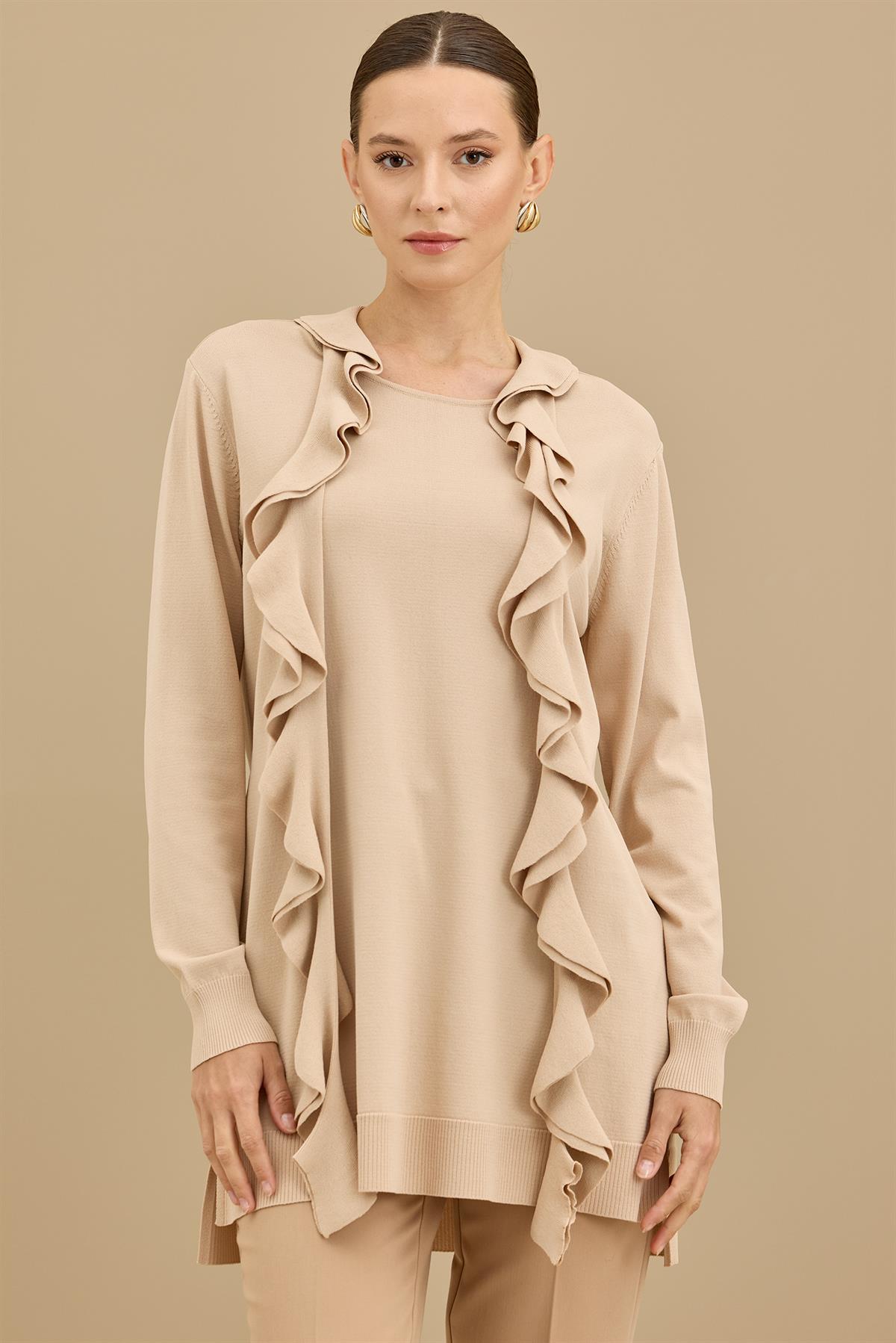 Fular Detaylı Rayon Tunik BEJ