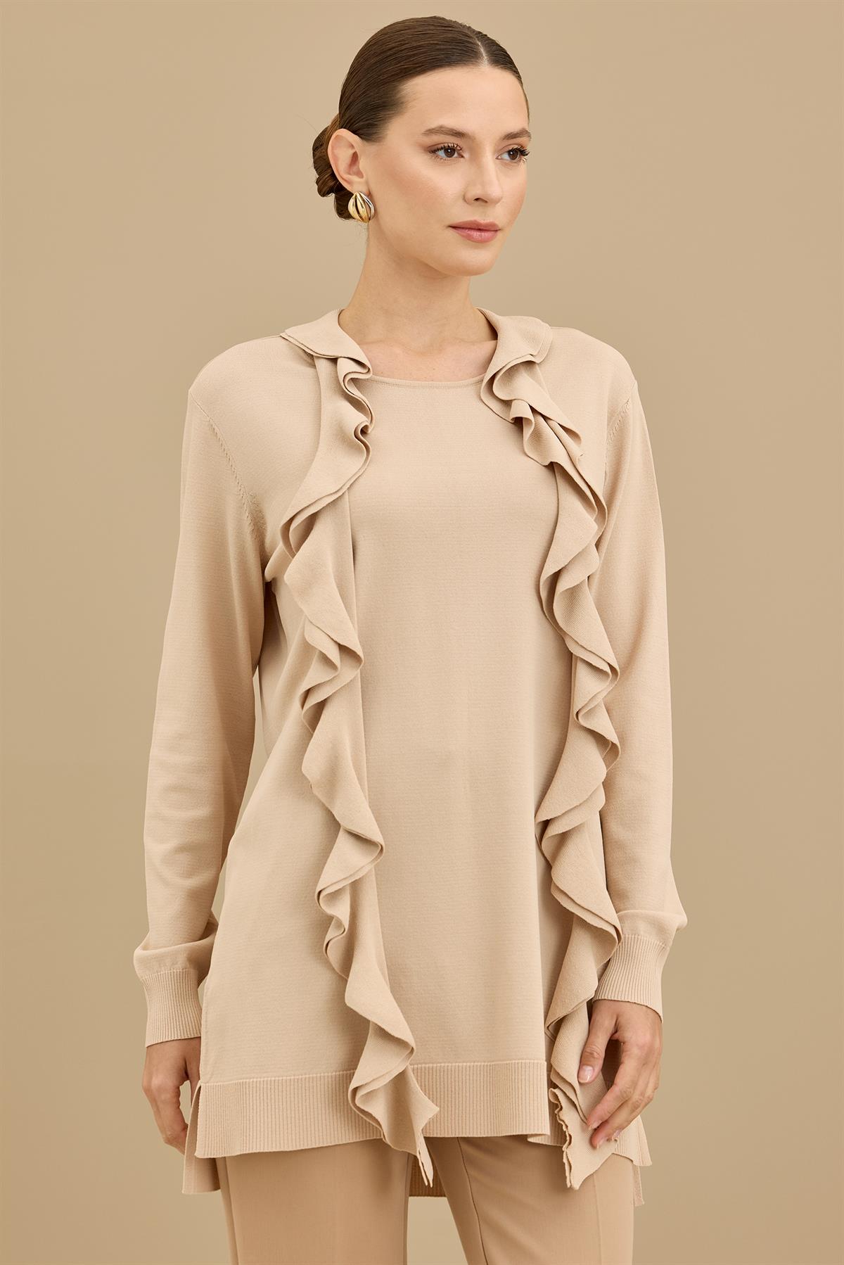 Fular Detaylı Rayon Tunik BEJ