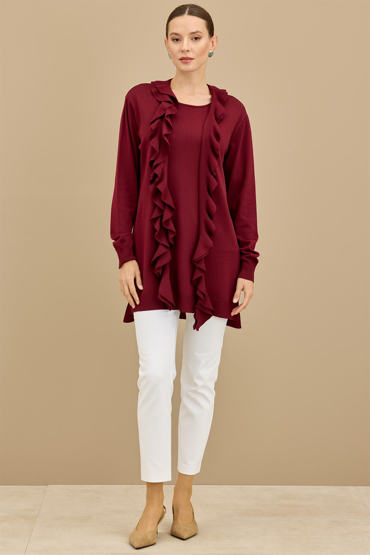 Fular Detaylı Rayon Tunik BORDO