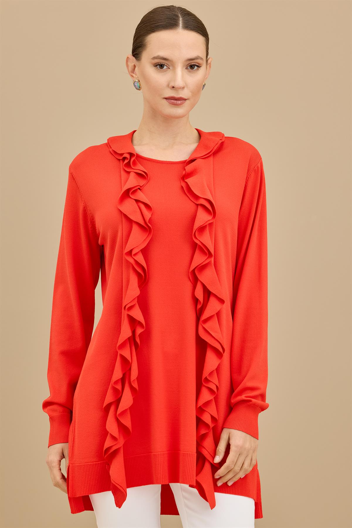 Fular Detaylı Rayon Tunik KIRMIZI