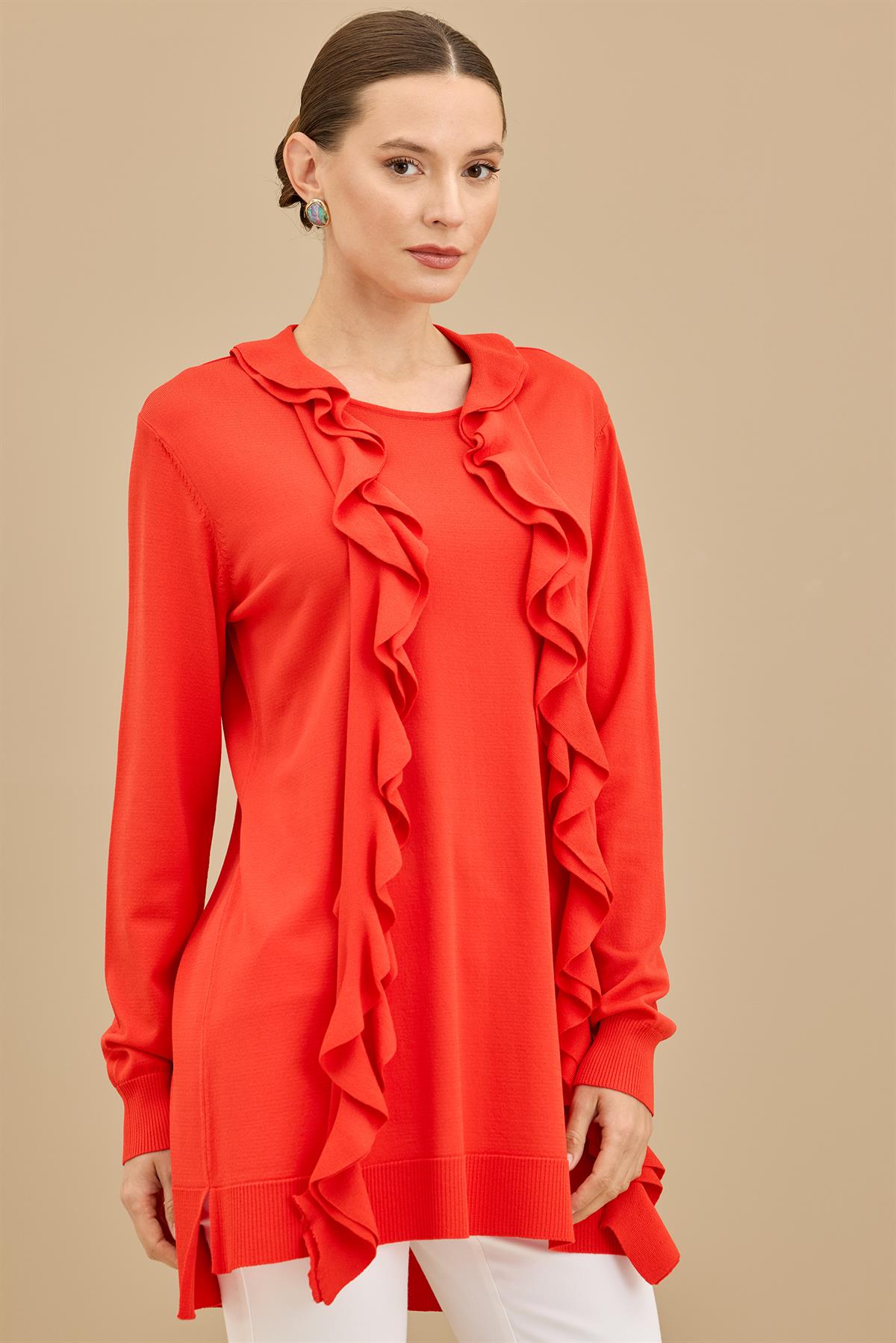 Fular Detaylı Rayon Tunik KIRMIZI