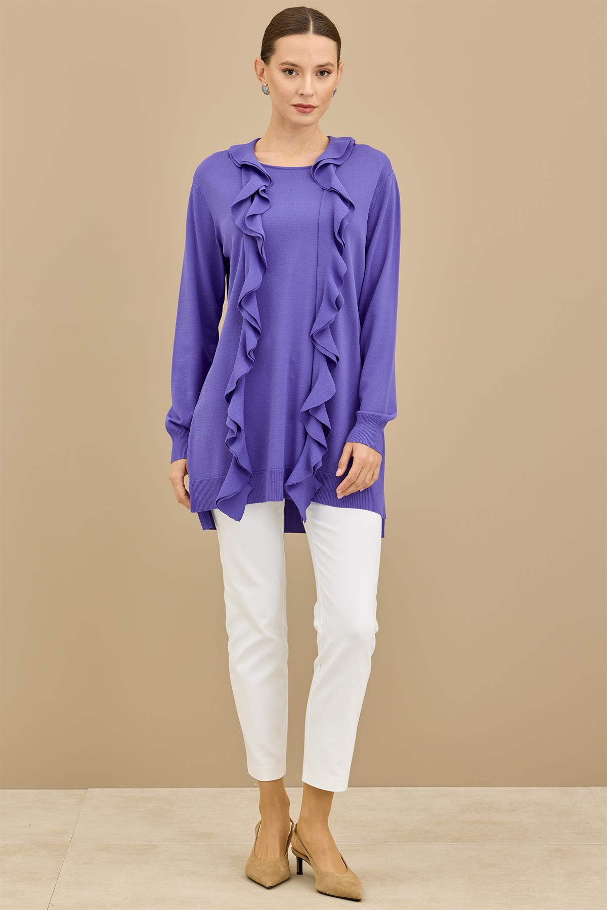 Fular Detaylı Rayon Tunik LİLA
