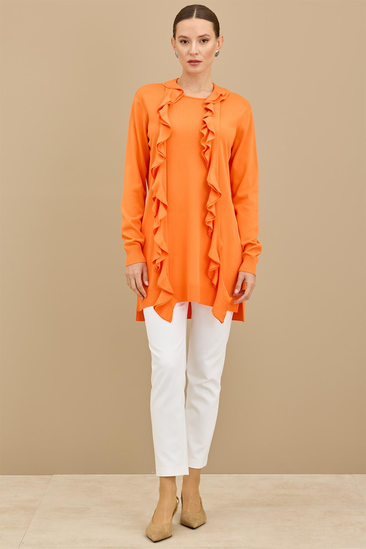 Fular Detaylı Rayon Tunik ORANJ