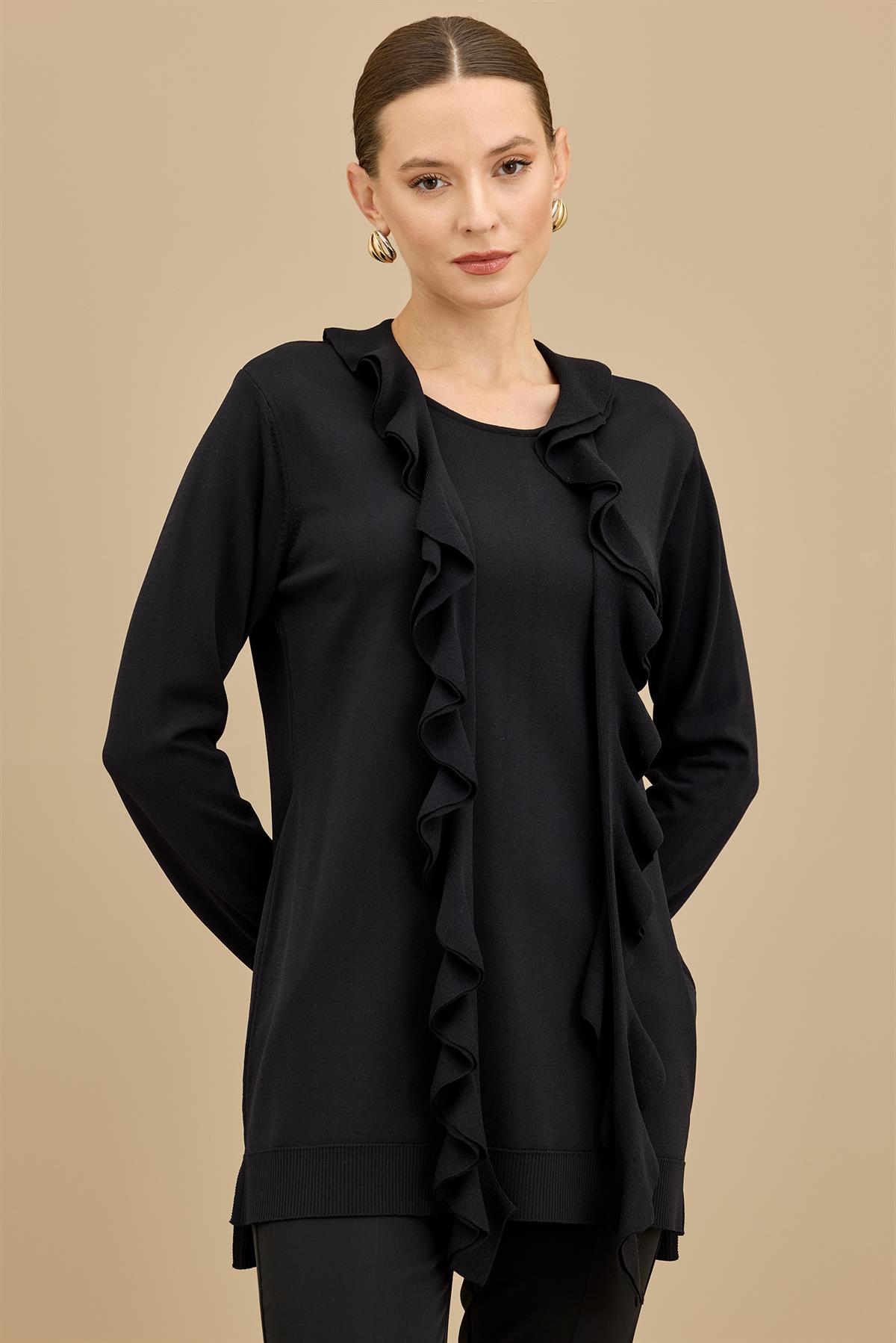 Fular Detaylı Rayon Tunik SİYAH