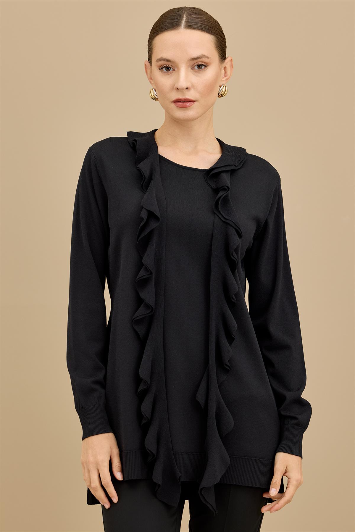 Fular Detaylı Rayon Tunik SİYAH