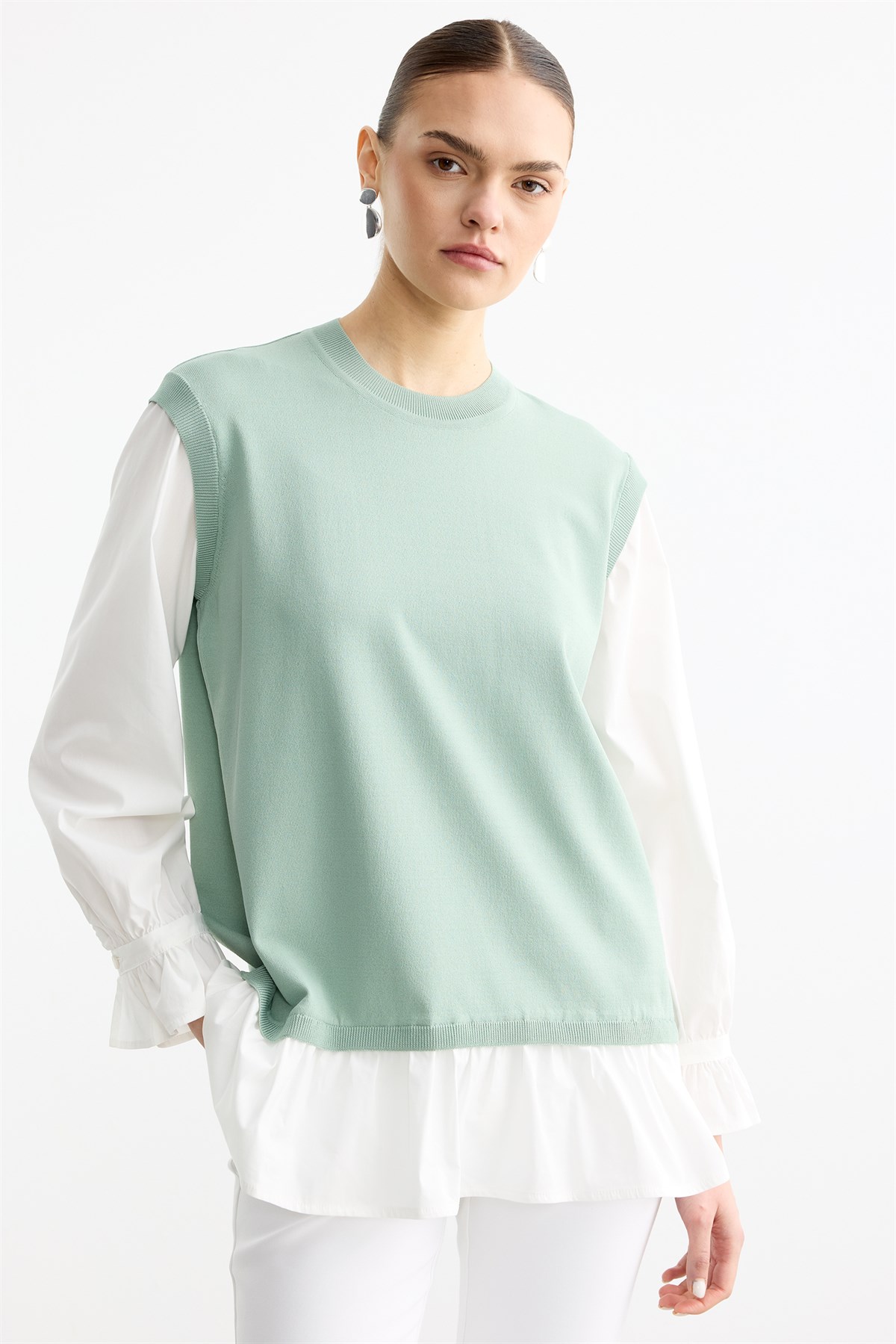 Poplin Garnili  Rayon Tunik MİNT