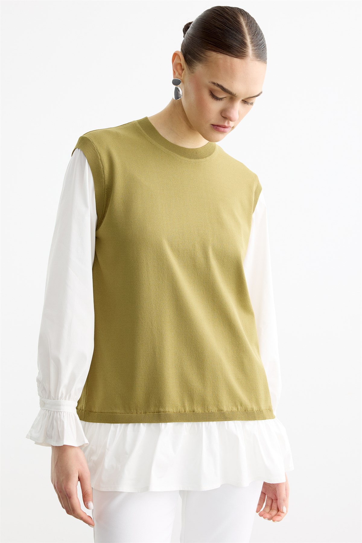 Poplin Garnili  Rayon Tunik OLİVE