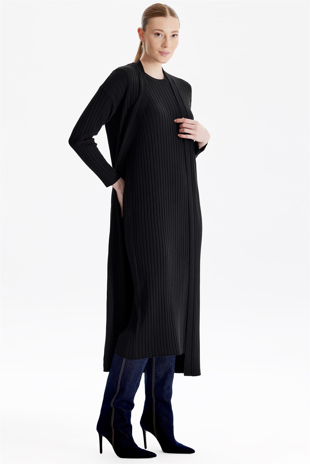 HIRKA KOMBİNLİ TRİKO ELBİSE SİYAH