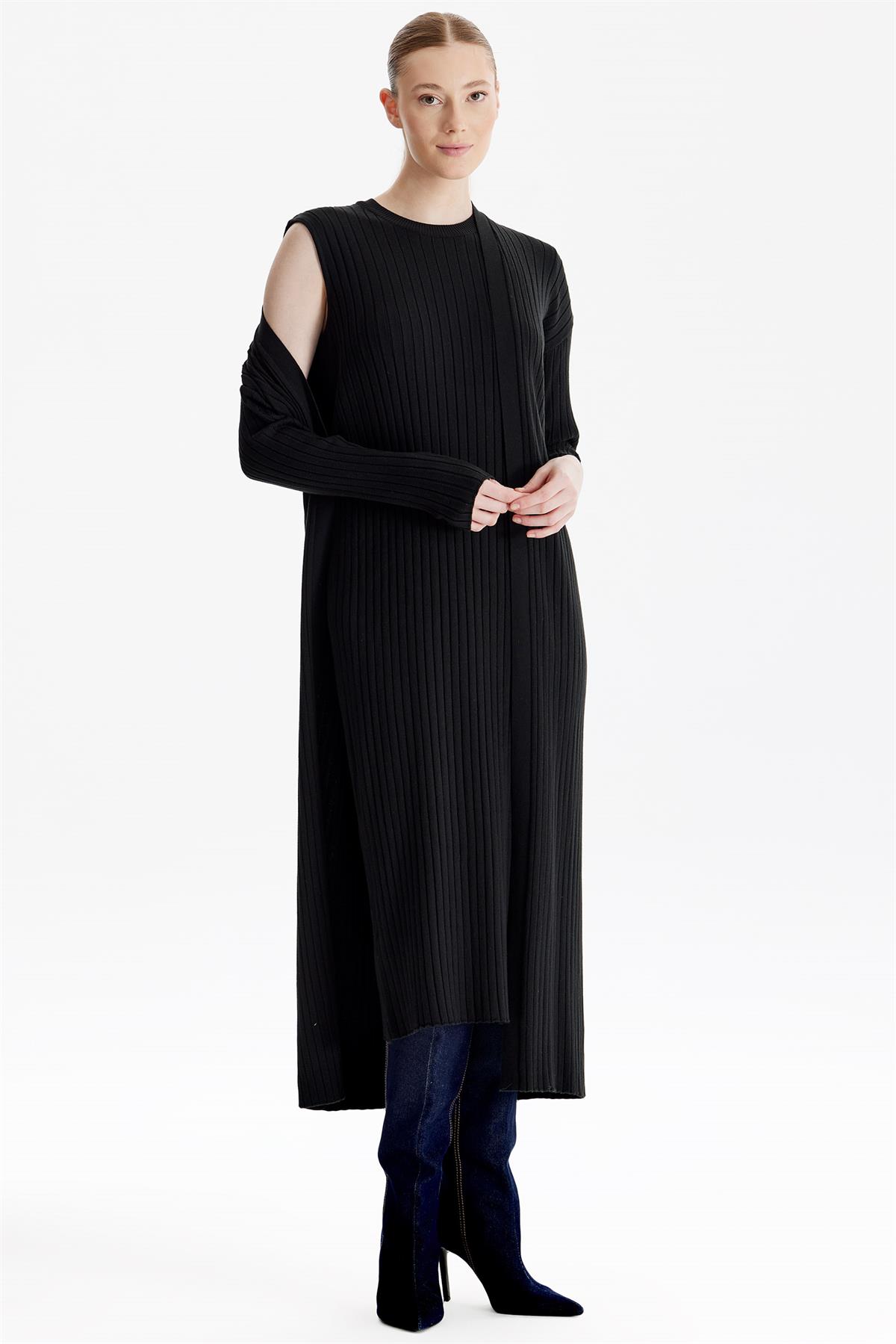 HIRKA KOMBİNLİ TRİKO ELBİSE SİYAH