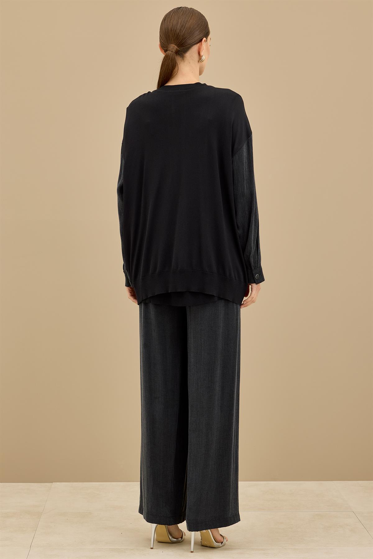 İçi Kolsuz Bluzlu 3lü Pantolonlu Takım SİYAH