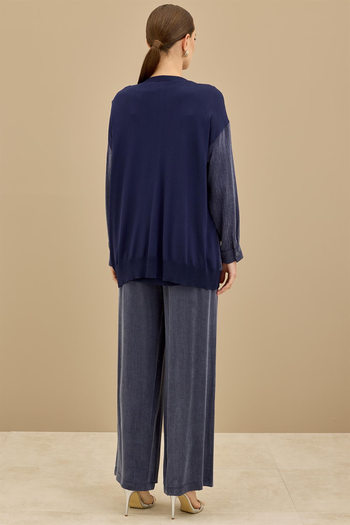 İçi Kolsuz Bluzlu 3lü Pantolonlu Takım LACİVERT