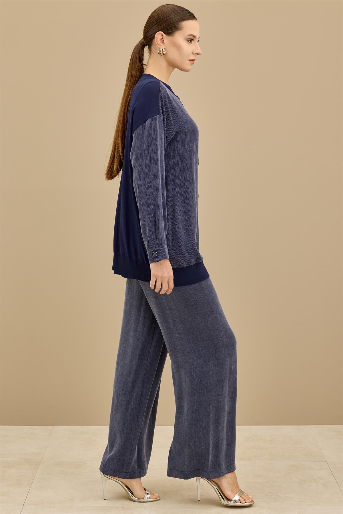 İçi Kolsuz Bluzlu 3lü Pantolonlu Takım LACİVERT