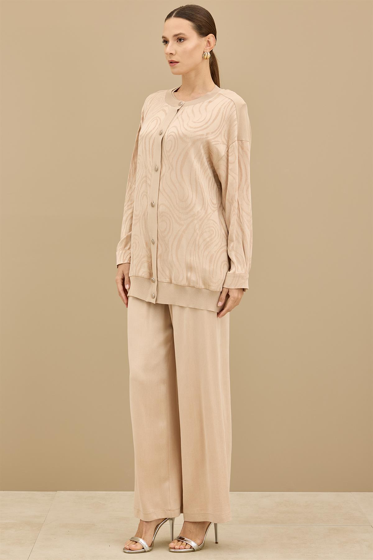 İçi Kolsuz Bluzlu Pantolonlu 3lü Set BEJ
