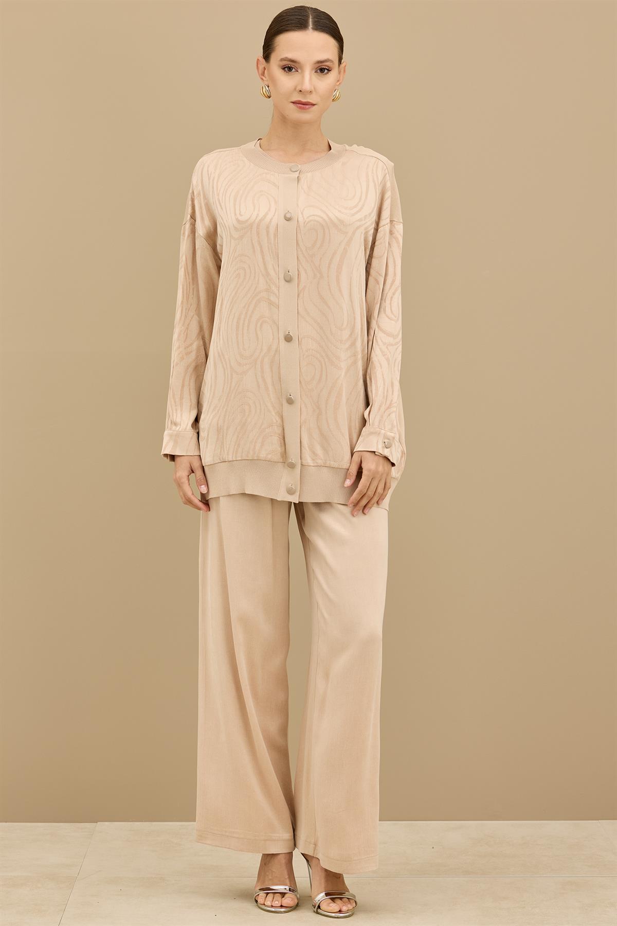 İçi Kolsuz Bluzlu Pantolonlu 3lü Set BEJ
