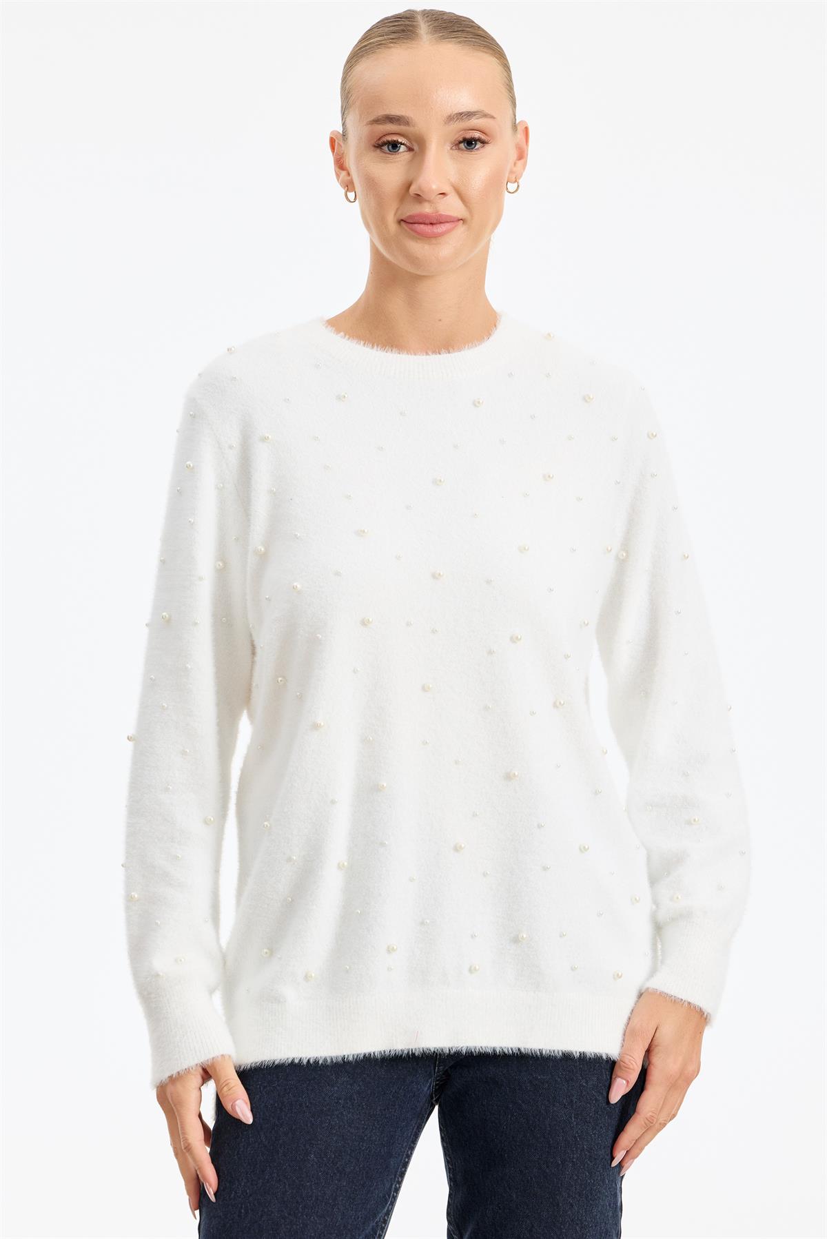 İnci Detaylı Triko Tunik EKRU