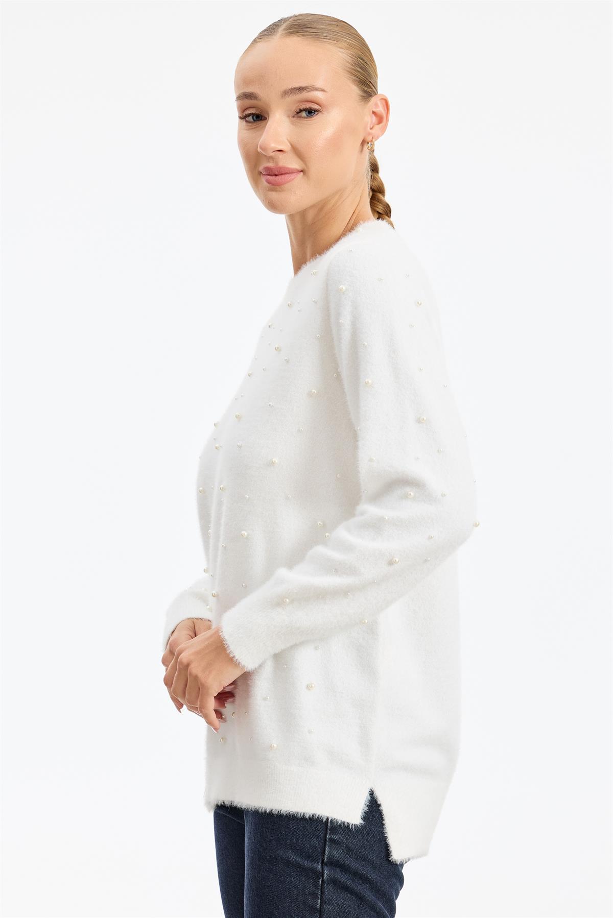 İnci Detaylı Triko Tunik EKRU