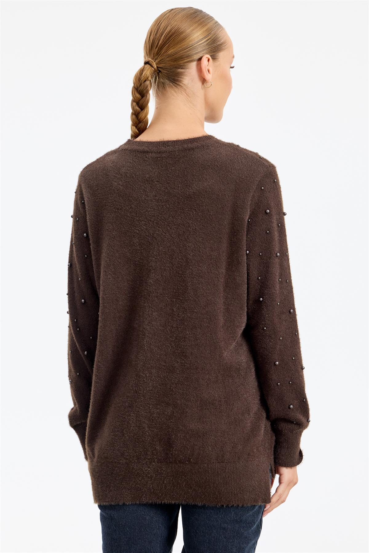 İnci Detaylı Triko Tunik KAHVE