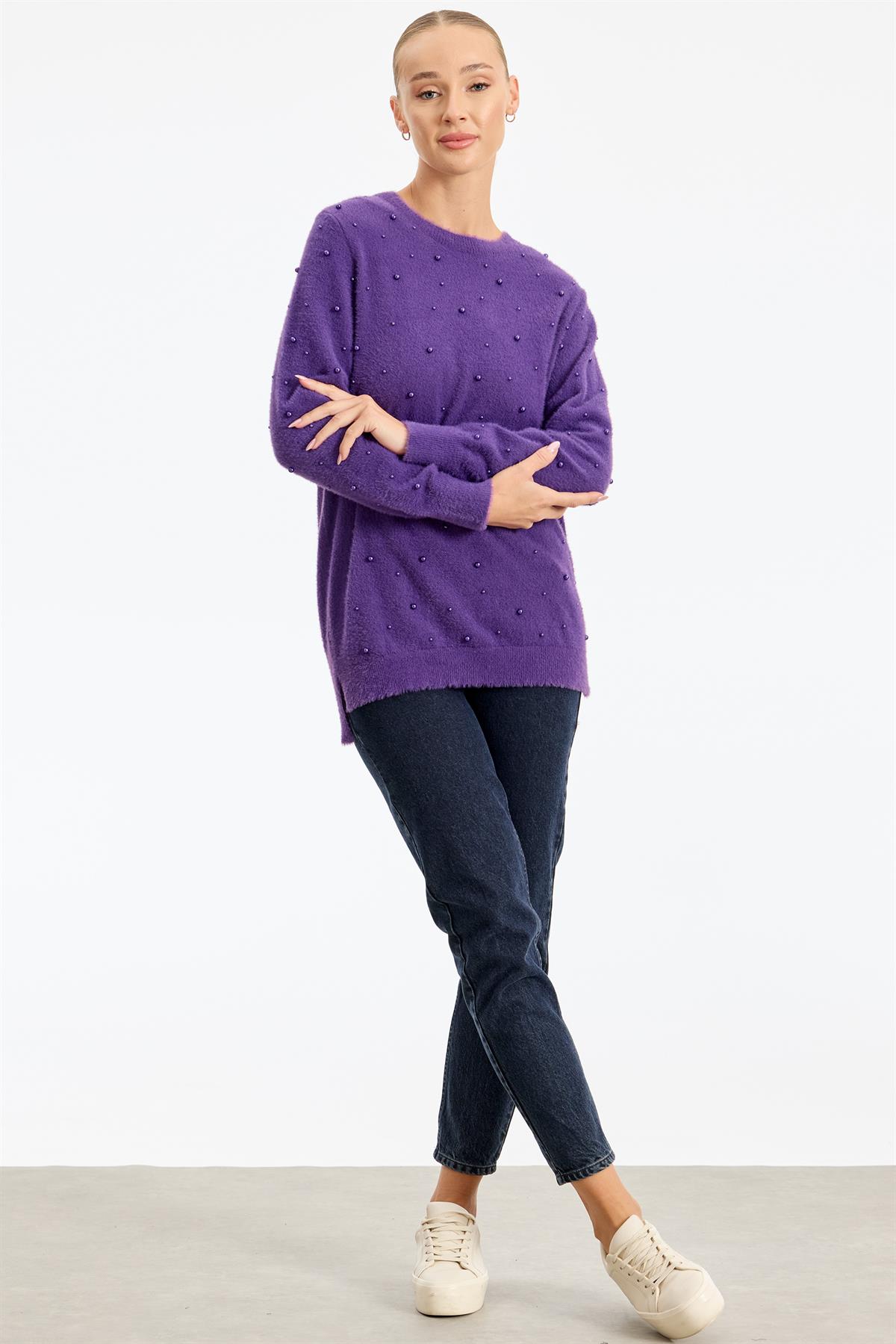 İnci Detaylı Triko Tunik MOR