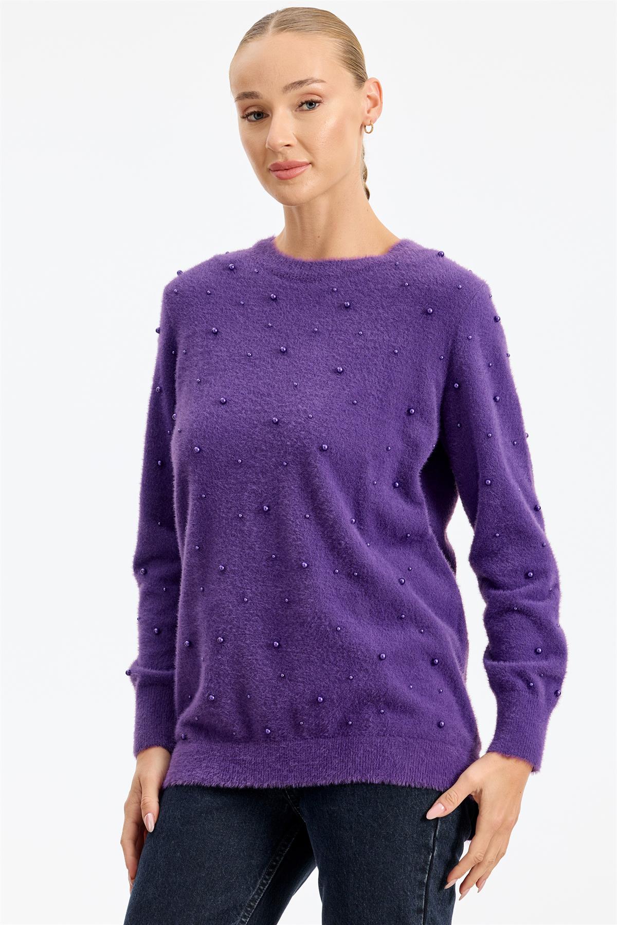 İnci Detaylı Triko Tunik MOR