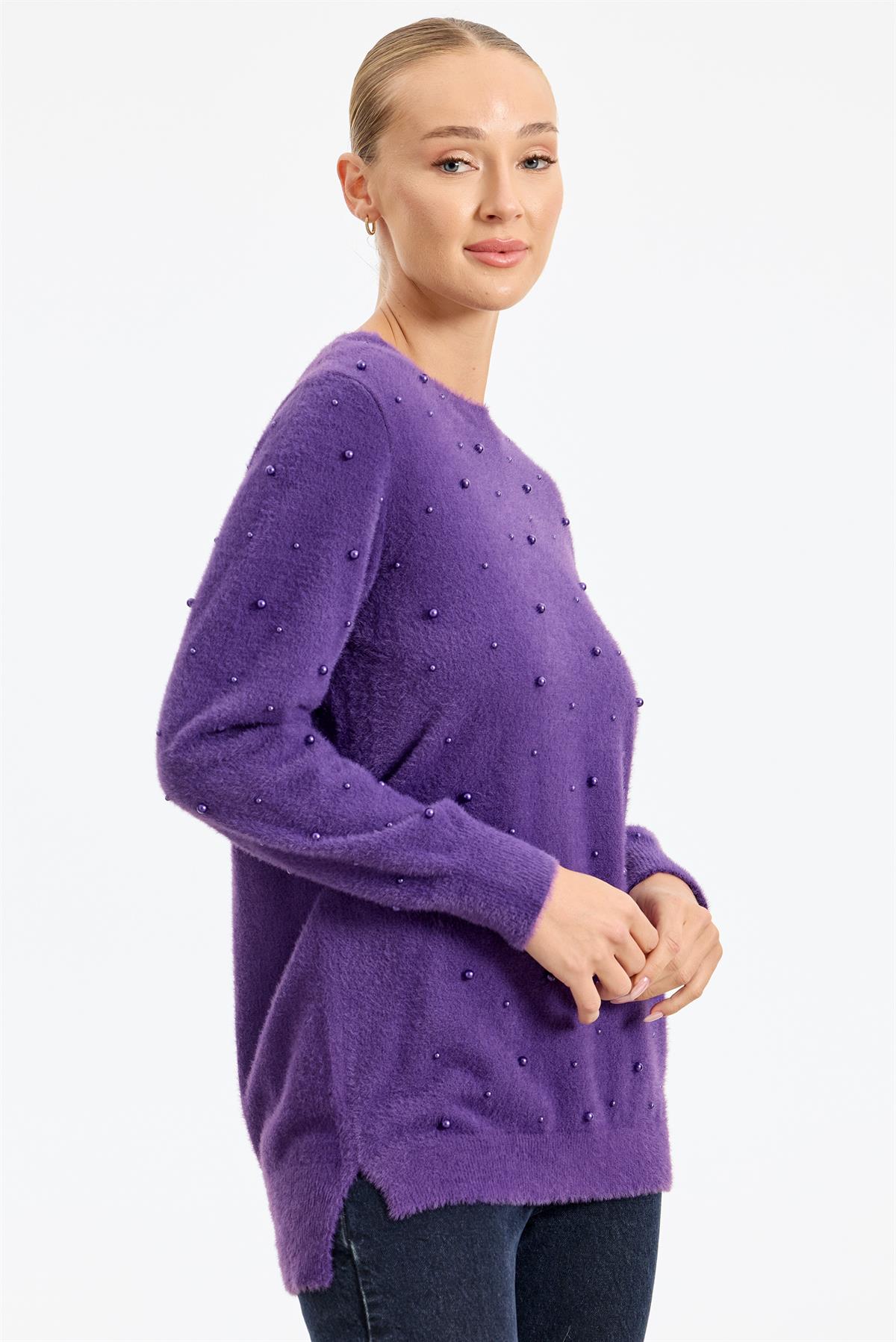 İnci Detaylı Triko Tunik MOR